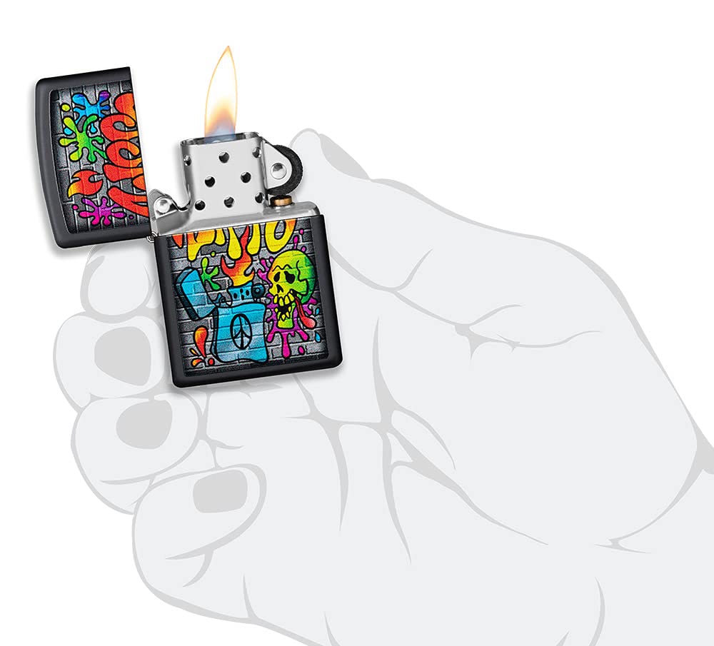 Zippo Street Art Design Black Matte Pocket Lighter
