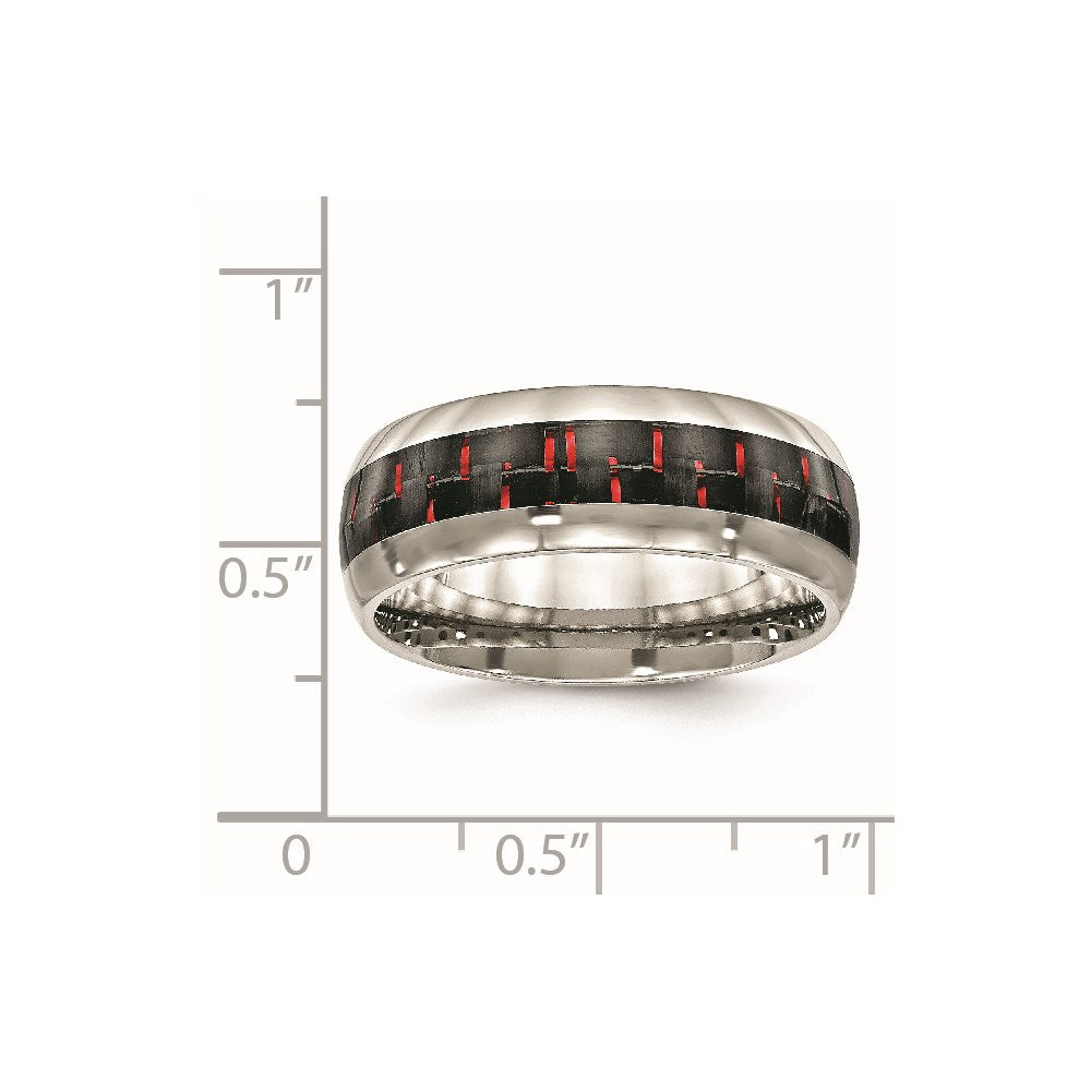Stainless Steel Polished Black/Red Carbon Fiber Inlay 8mm Band Size - 12