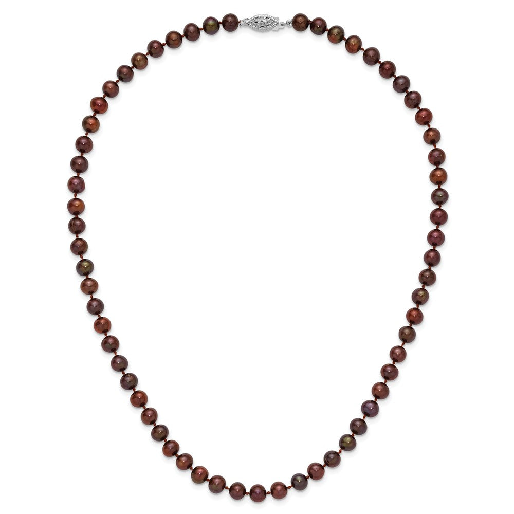 Sterling Silver Rhodium-plated 6-7mm Brown Near-Round Freshwater Cultured Pearl 18 inch Necklace 18 Inches