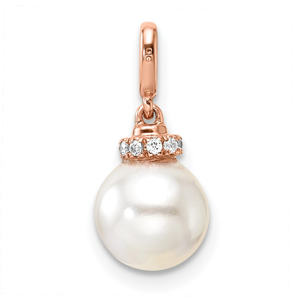 14K Rose Gold Polished 1/20 carat Diamond and White Freshwater Cultured Pearl Pendant