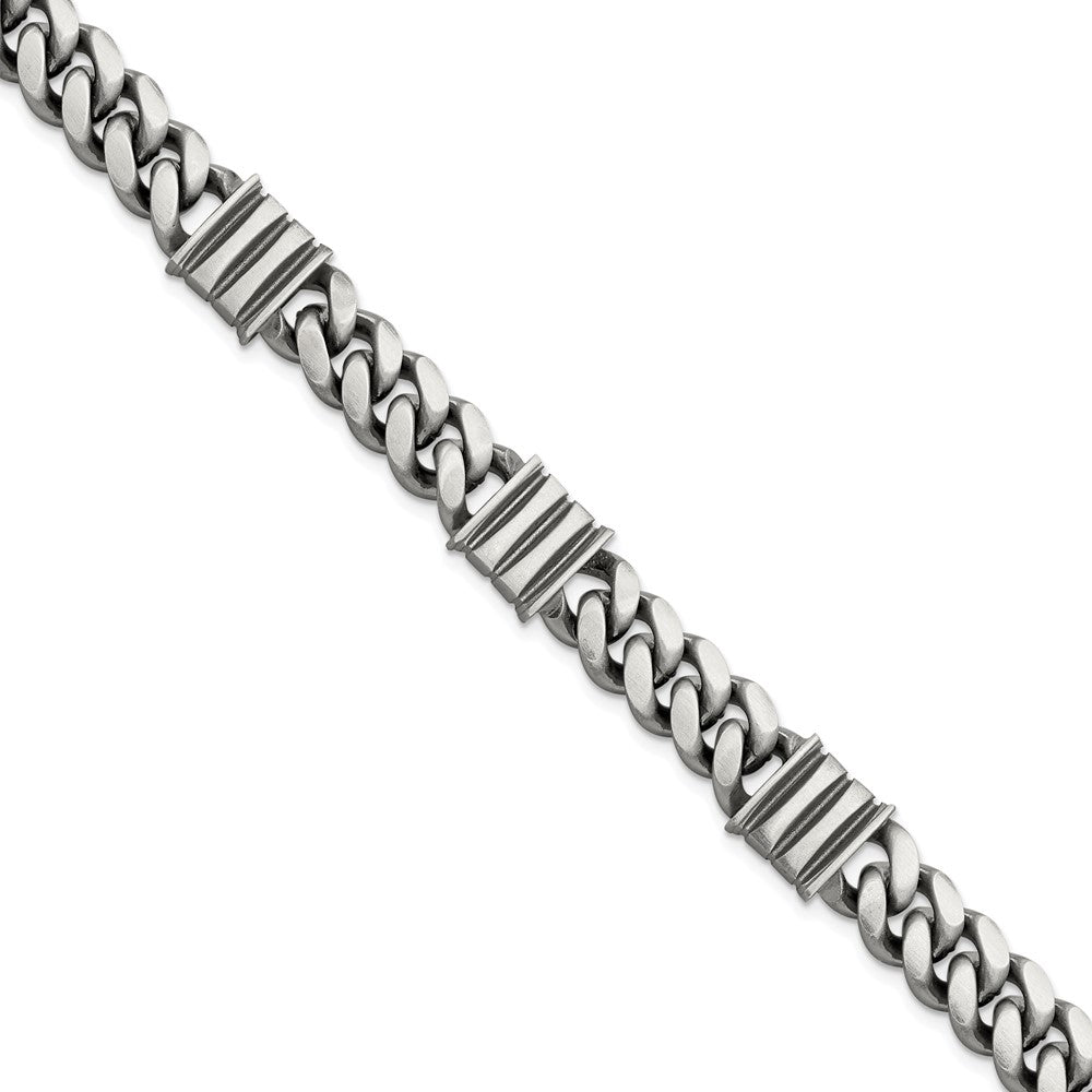 Sterling Silver Mens Antiqued Brushed Curb/Bar Bracelet 8.5 inches