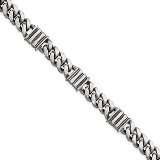 Sterling Silver Mens Antiqued Brushed Curb/Bar Bracelet 8.5 inches