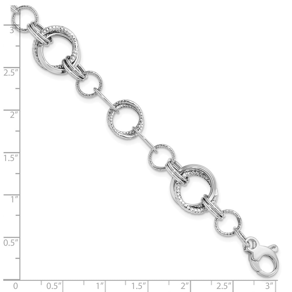 14K White Gold Polished and Textured Fancy Link Bracelet 7  inches