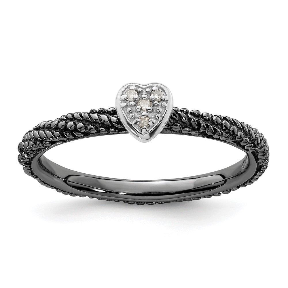 Sterling Silver Diamond Stackable Expressions Ruthenium Plated Heart Ring Size -8