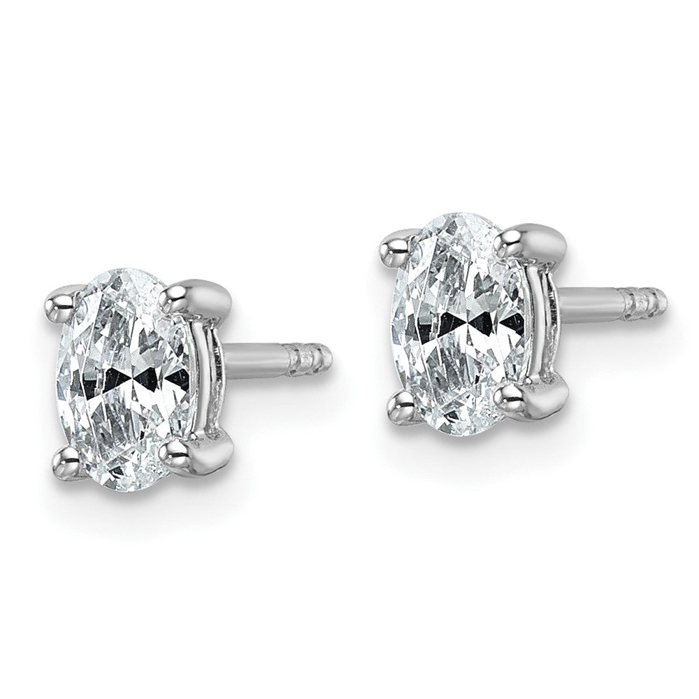 14K White Gold 3/4 Carat Lab Grown Diamond VS+ F+ Complete Oval 4-Prong Stud Earrings