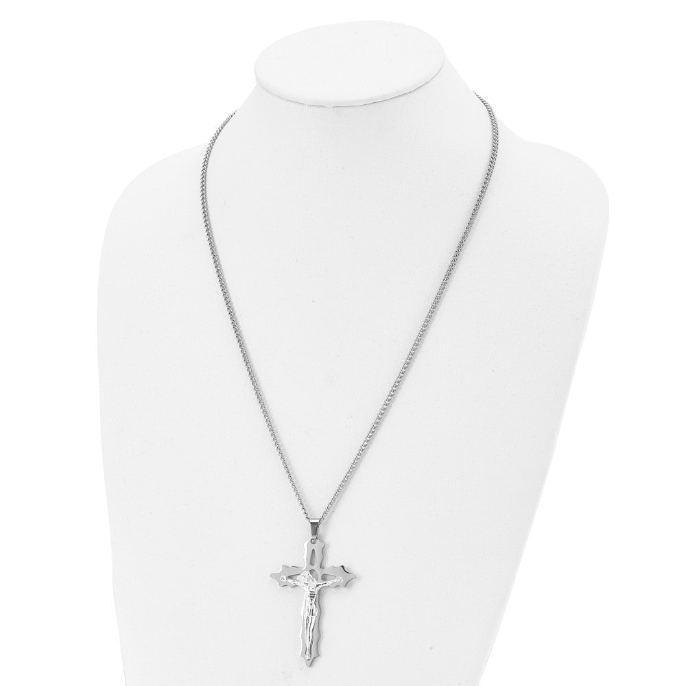 Stainless Steel Polished Cutout Crucifix 24in Necklace