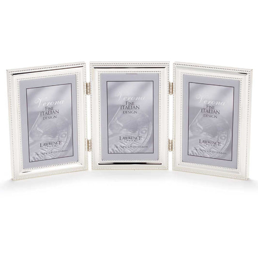 Lawrence Frames 4x6 Hinged Triple (Vertical) Metal Picture Frame Silver-Plate with Delicate Beading