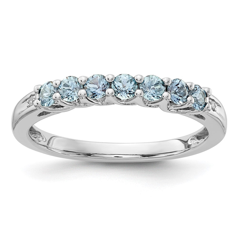 SS Aqua and Diamond Ring 7 - 2.5MM RD, 2 - 200' RD - Stone:B Mel:S45