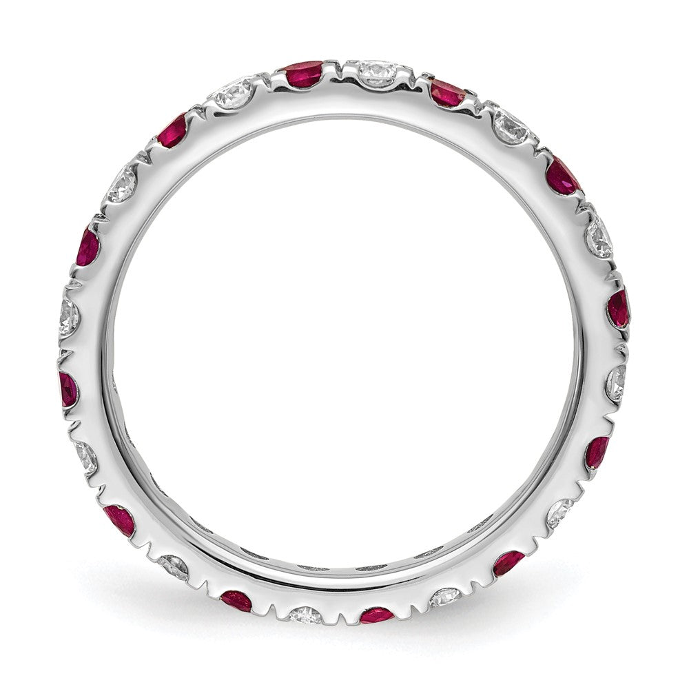 14k White Gold 3/4 carat Lab Grown Diamond VS/SI+ G+ and Lab Created Ruby Size 4 Eternity Band