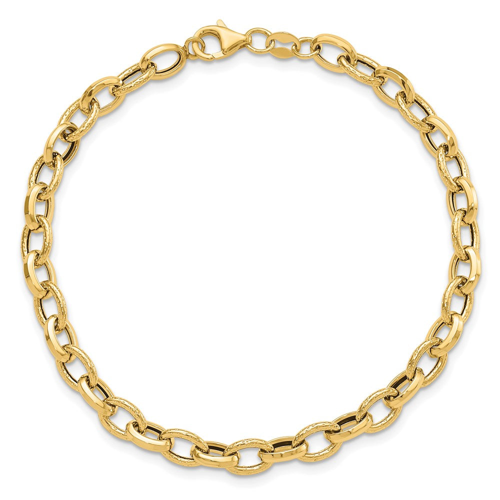 14K Polished and Textured Fancy Link Bracelet 7.5  inches