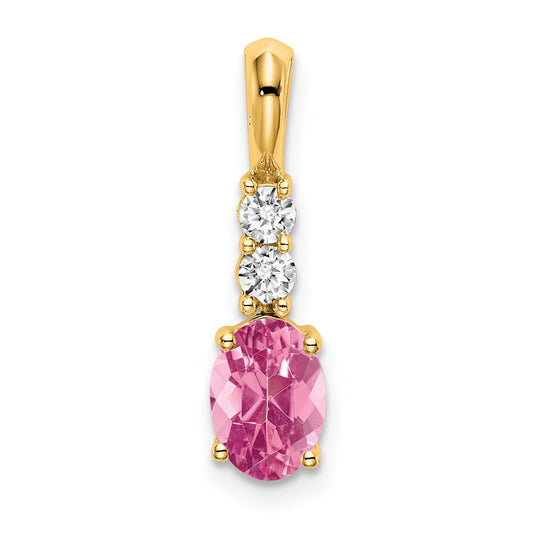 14K Oval Pink Tourmaline and Diamond Pendant