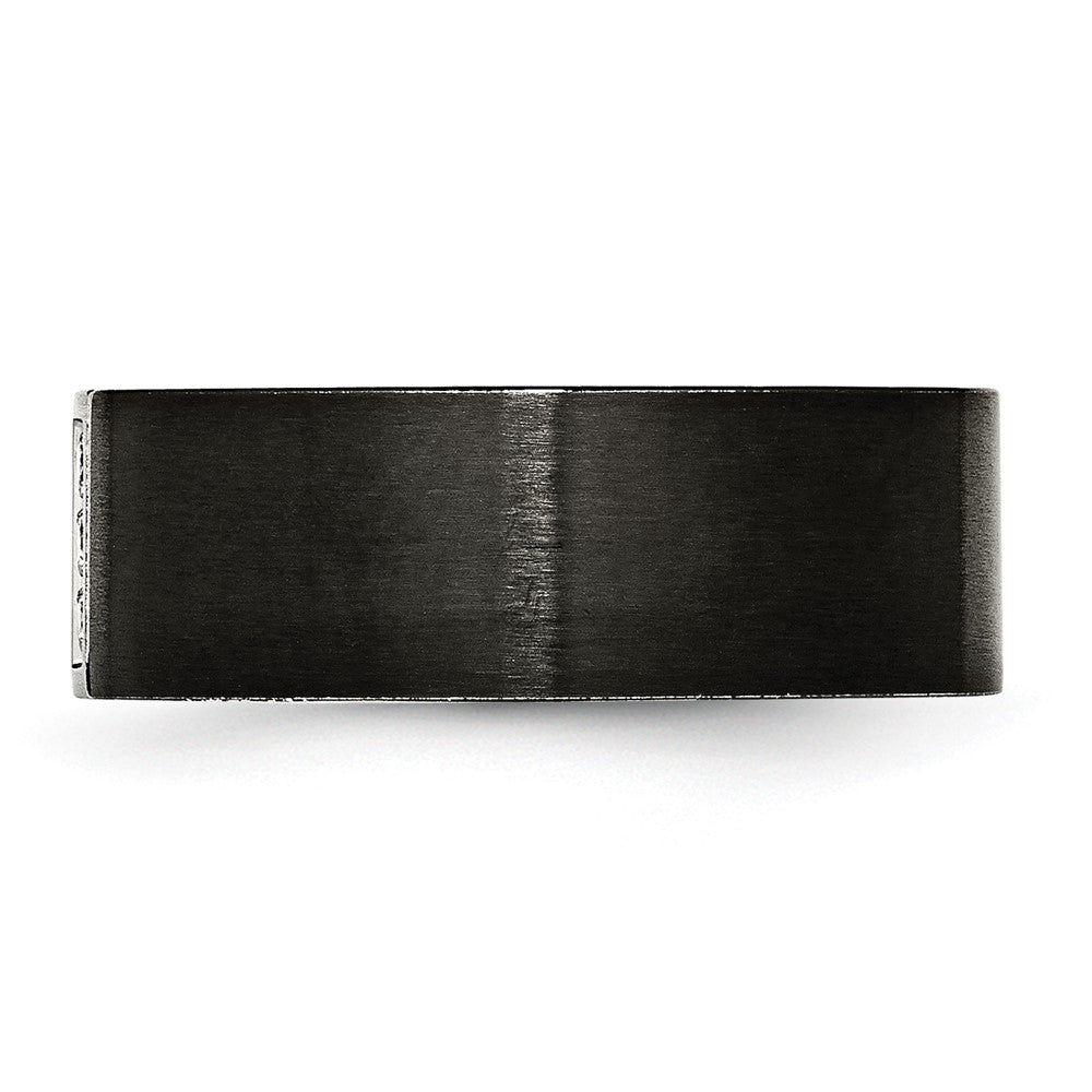 Stainless Steel Brushed Black IP-plated w/CZ 8mm Flat Size - 12
