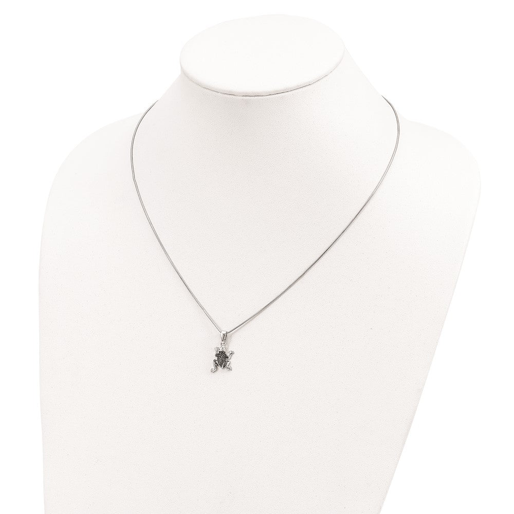 Brilliant Embers Sterling Silver Rhodium-plated 34 Stone 18 inch Micro Pav‚ Green CZ Frog Necklace with 2 Inch Extender 18 Inches