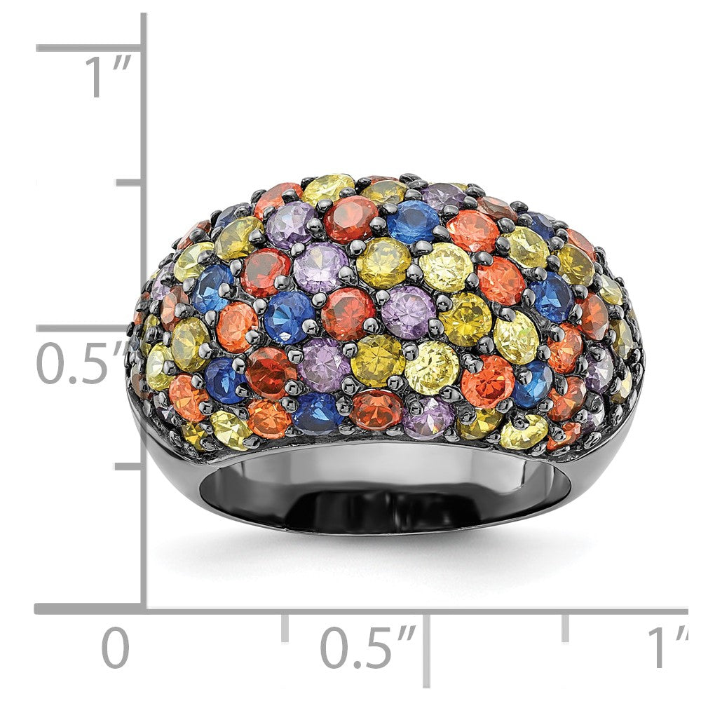 Sterling Silver Black Rhodium-plated Multicolored CZ Ring
