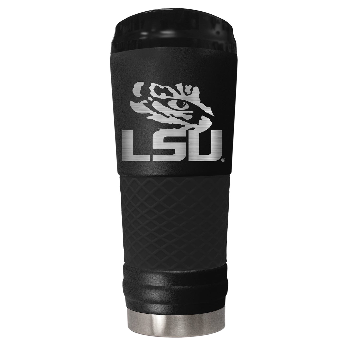 Louisiana State 24 ounce vacuum insulated stainless steel tumbler in black powder coat and laser etched team logo