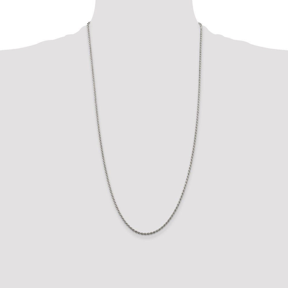 Sterling Silver Rhodium-plated 1.85mm Diamond-cut Rope Chain 28 Inches