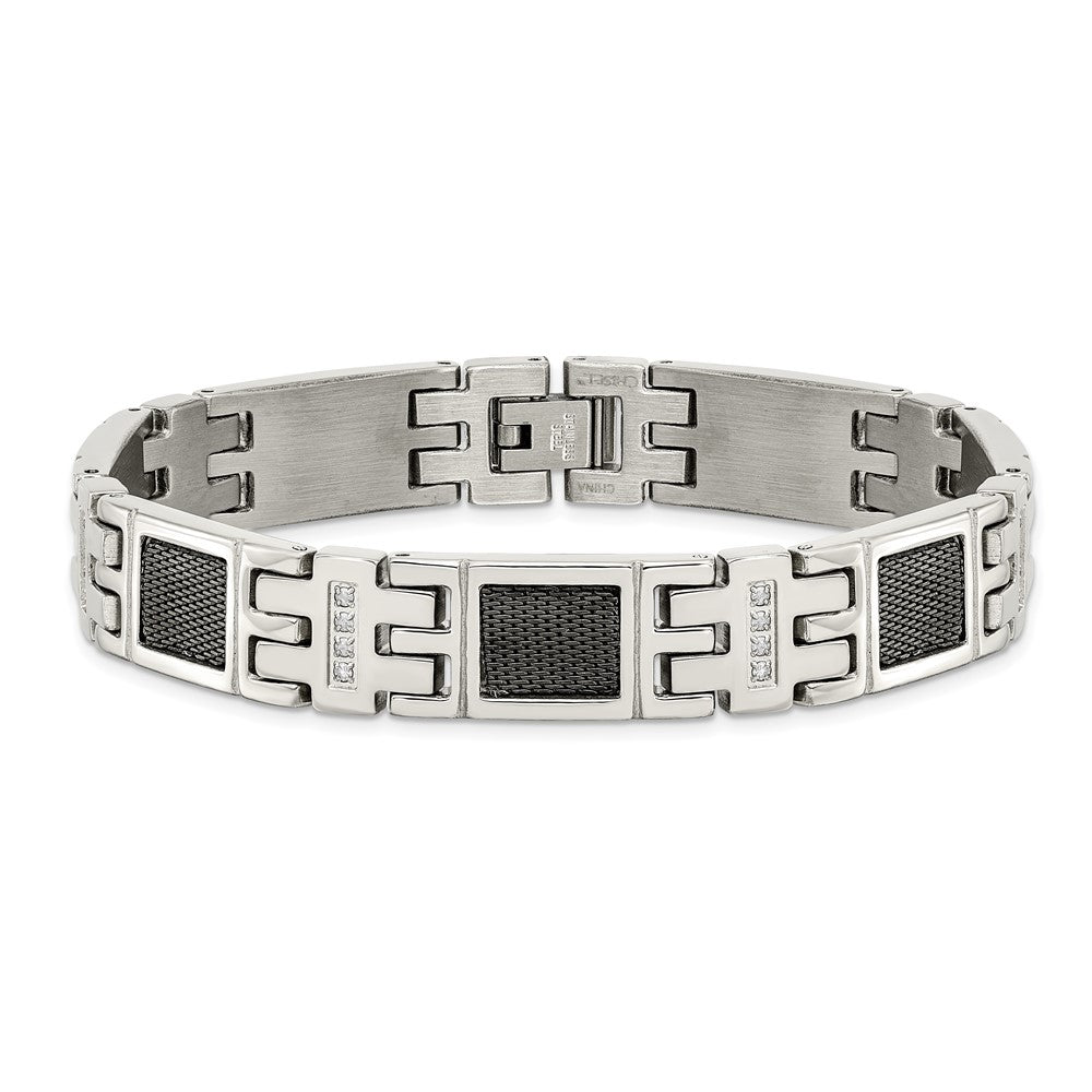 Stainless Steel Polished Black IP-plated Mesh 1/3ct. Diamond 8.75in Bracele 8.75 inches