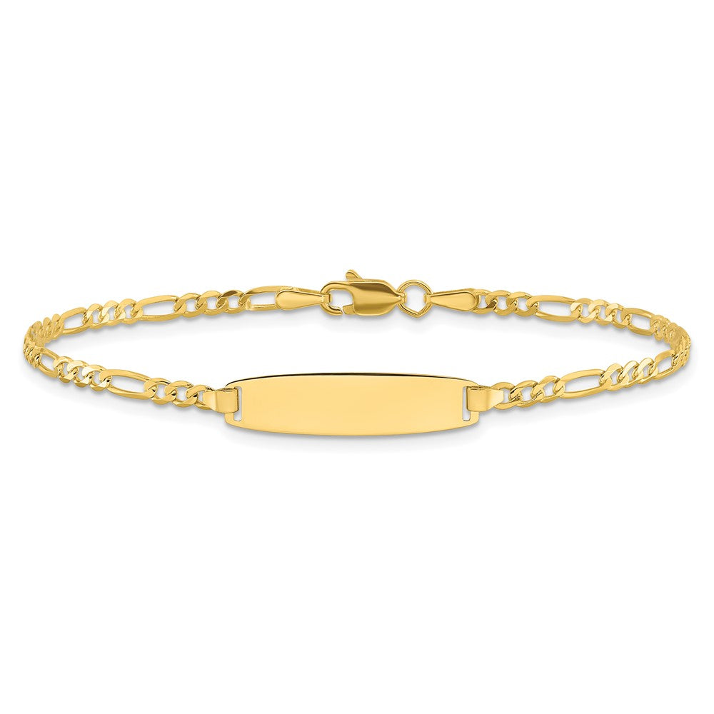 14k Polished Solid Chain/Solid Plate Figaro Link 19.5x5.5mm Plate 7 inch ID Bracelet