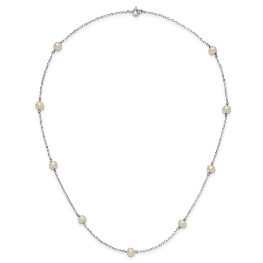 Sterling Silver Rhodium-plated 5-6mm White Near-Round Freshwater Cultured Pearl 9-Station 18 inch Necklace 18 Inches
