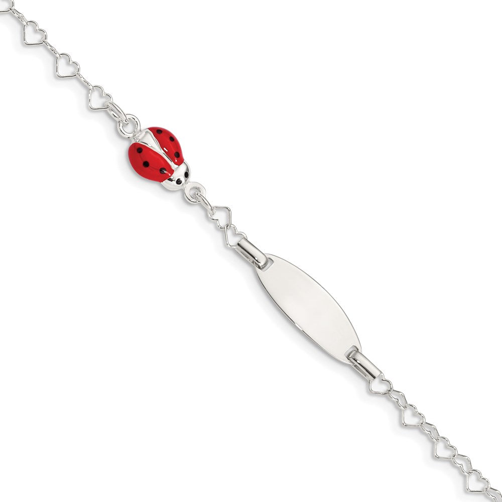 Sterling Silver Polished Lady Bug Baby Engraveable ID Bracelet 6 inches