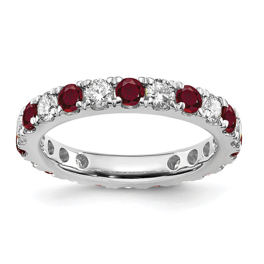 14k White Gold 1 carat Lab Grown Diamond VS/SI+ G+ and Lab Created Ruby Size 5 Eternity Band