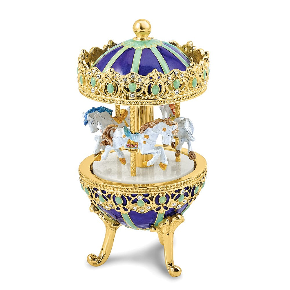 Luxury Giftware by Jere Bejeweled TWILIGHT TROT (Plays Castle in the Sky) Musical Carousel Trinket Box with Matching 18 inch Necklace