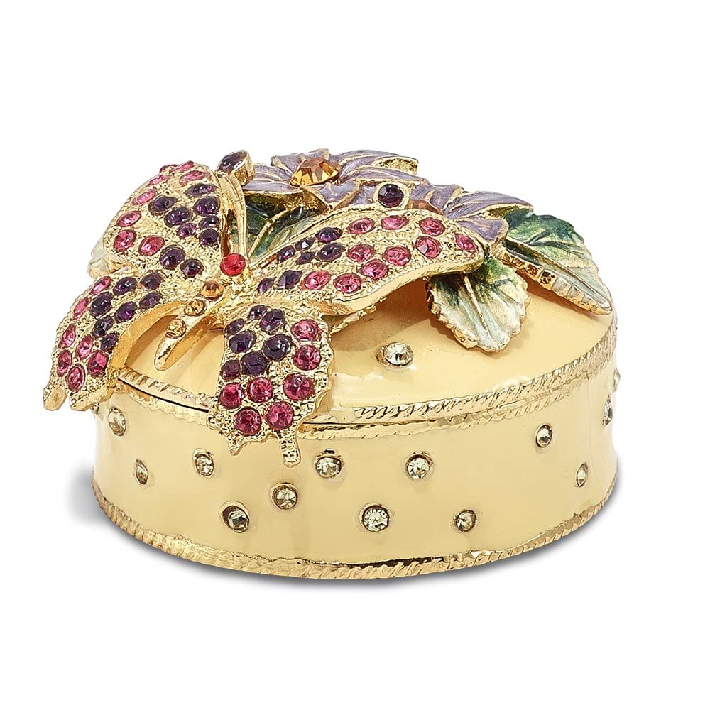 Pewter Flowered Butterfly Trinket Box