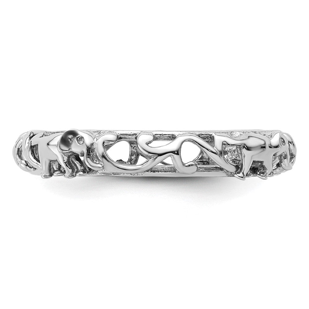 Sterling Silver Stackable Expressions Rhodium-plate Patterned Elephant Ring Size -7