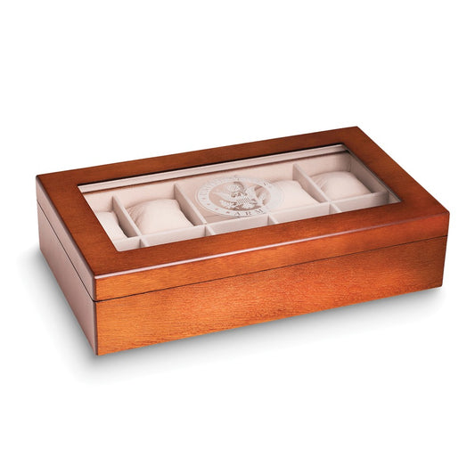 US Army Seal Brown Wooden Glass Top 10 Watch Case with Velour Lining
