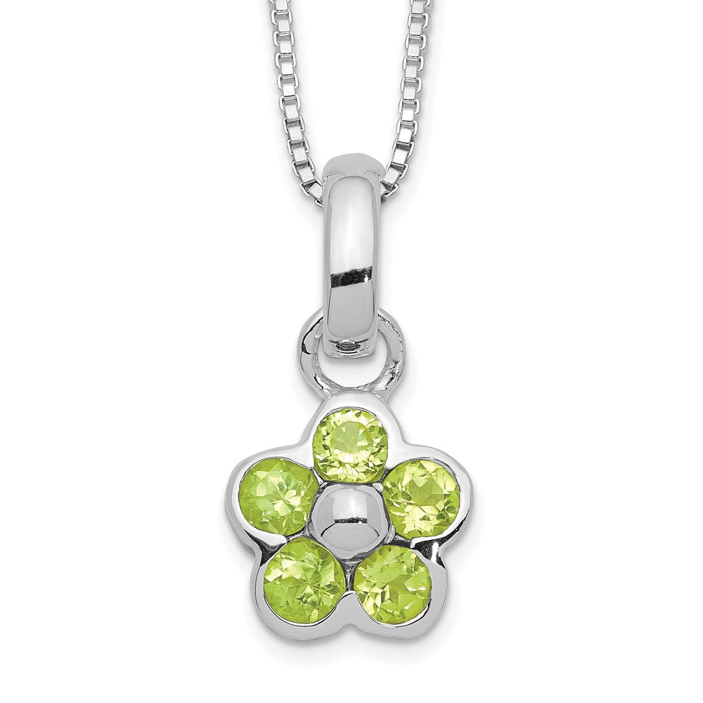 Sterling Silver Peridot Flower Pendant Necklace 16 Inches