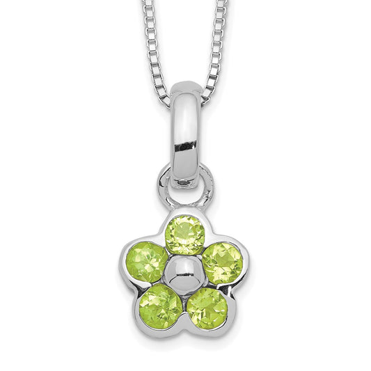 Sterling Silver Peridot Flower Pendant Necklace 16 Inches