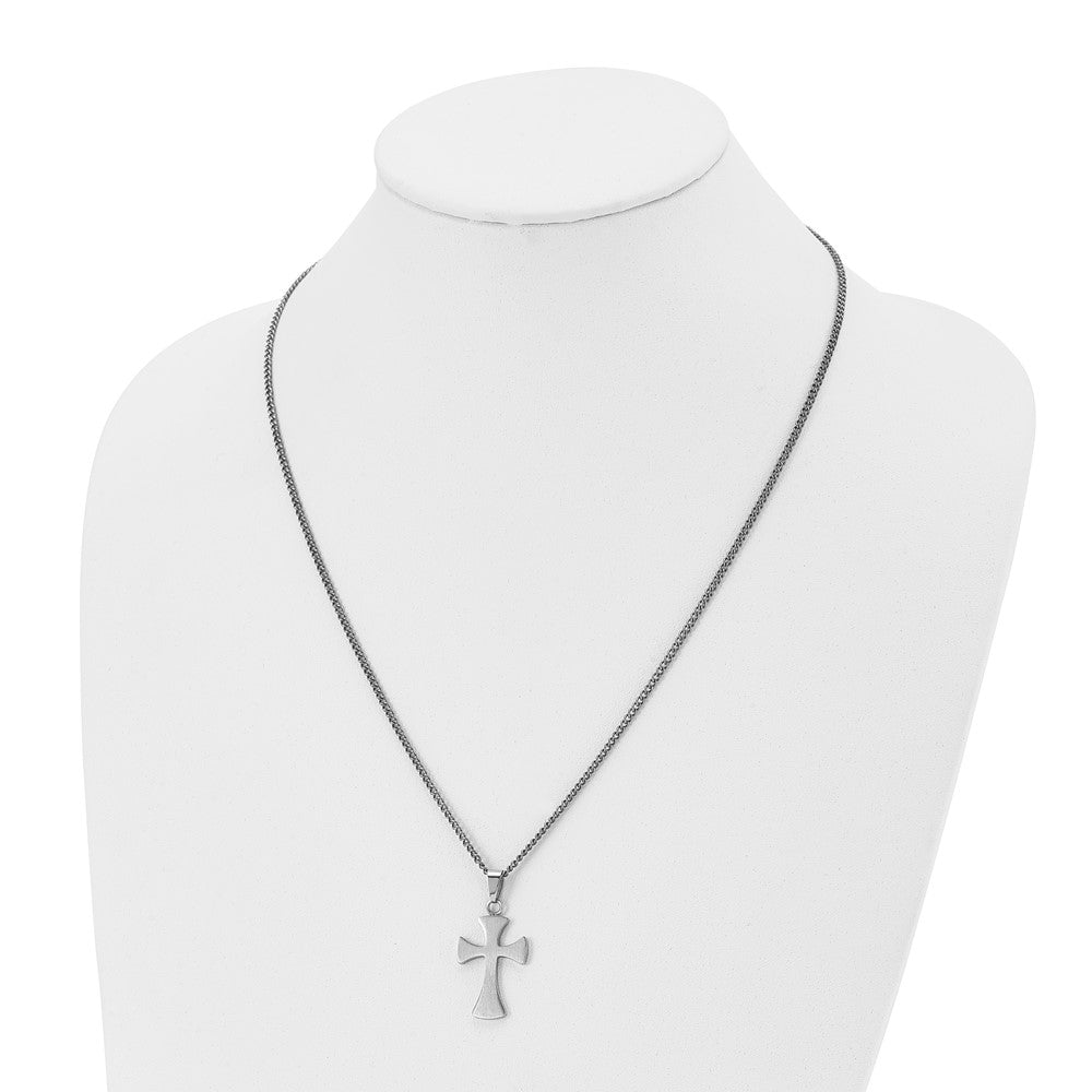 Stainless Steel Brushed Cross 22in Necklace