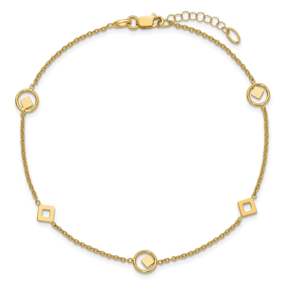 14K Polished Geometric Station 9in Plus 1in ext. Anklet