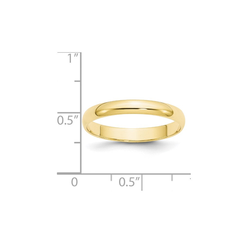 10k Yellow Gold 3mm Lightweight Half Round Wedding Band Size 5