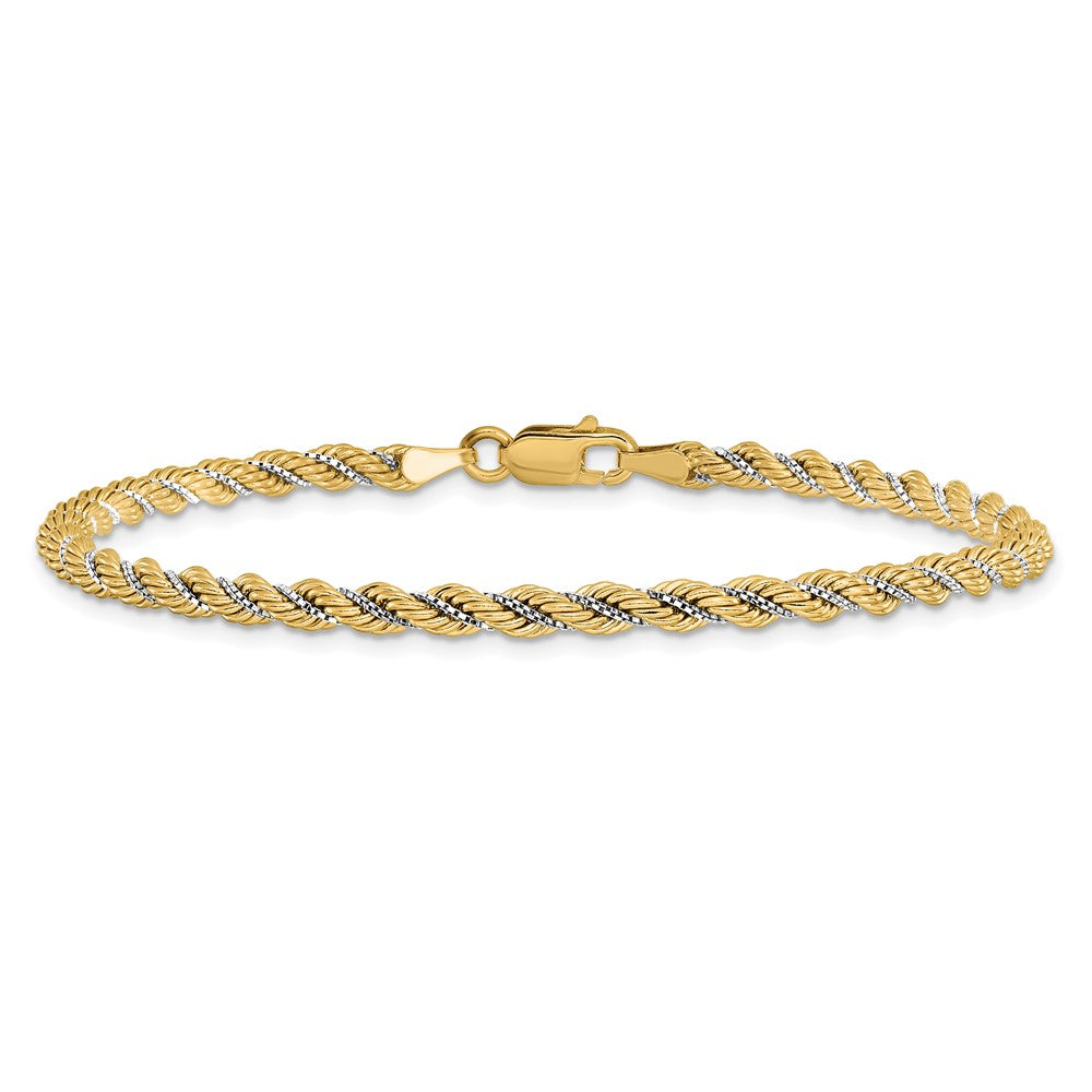 14K Two-tone Polished Textured Rope Bracelet 7.5  inches