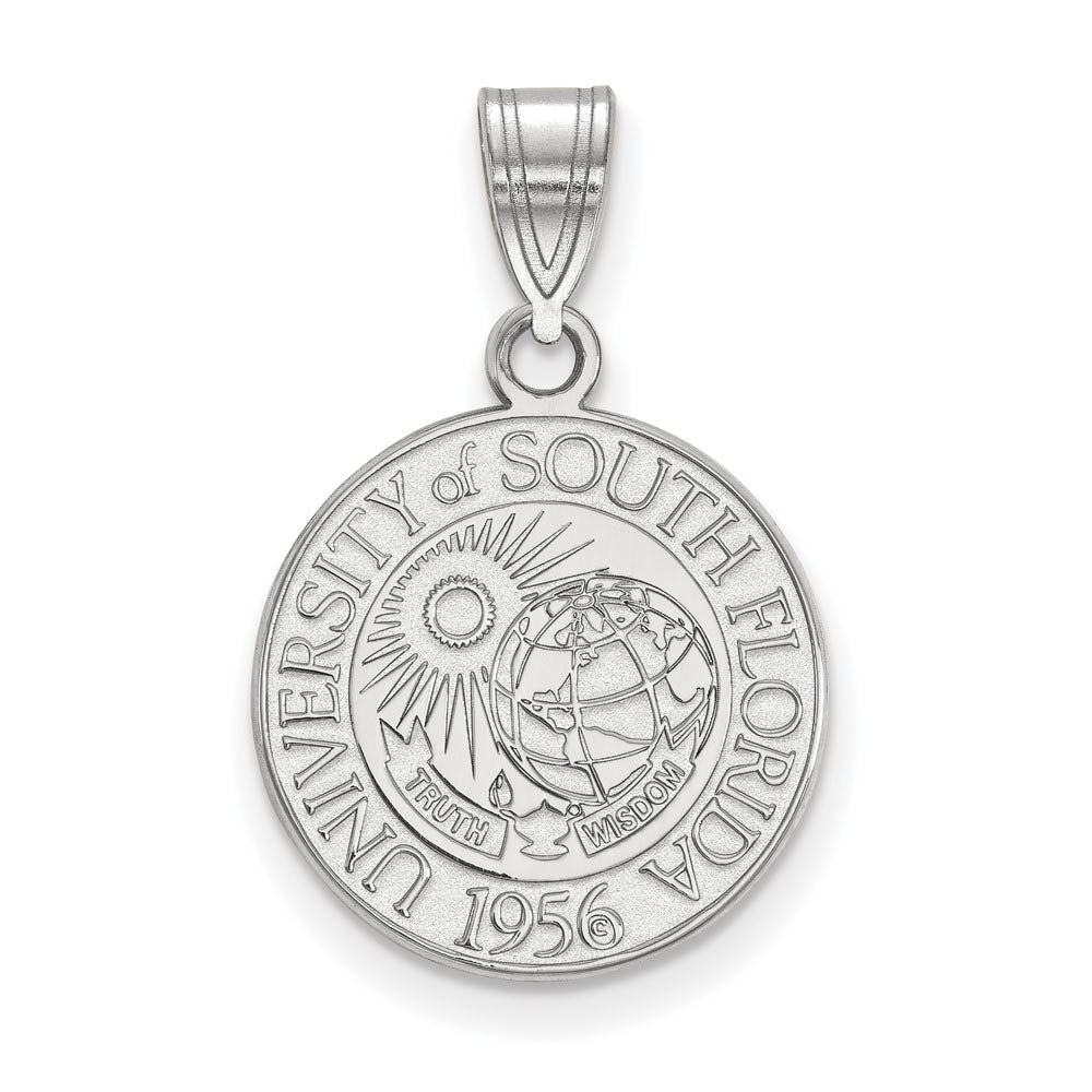 Sterling Silver Rhodium-plated LogoArt University of South Florida Medium Crest Pendant Q-SS019USFL