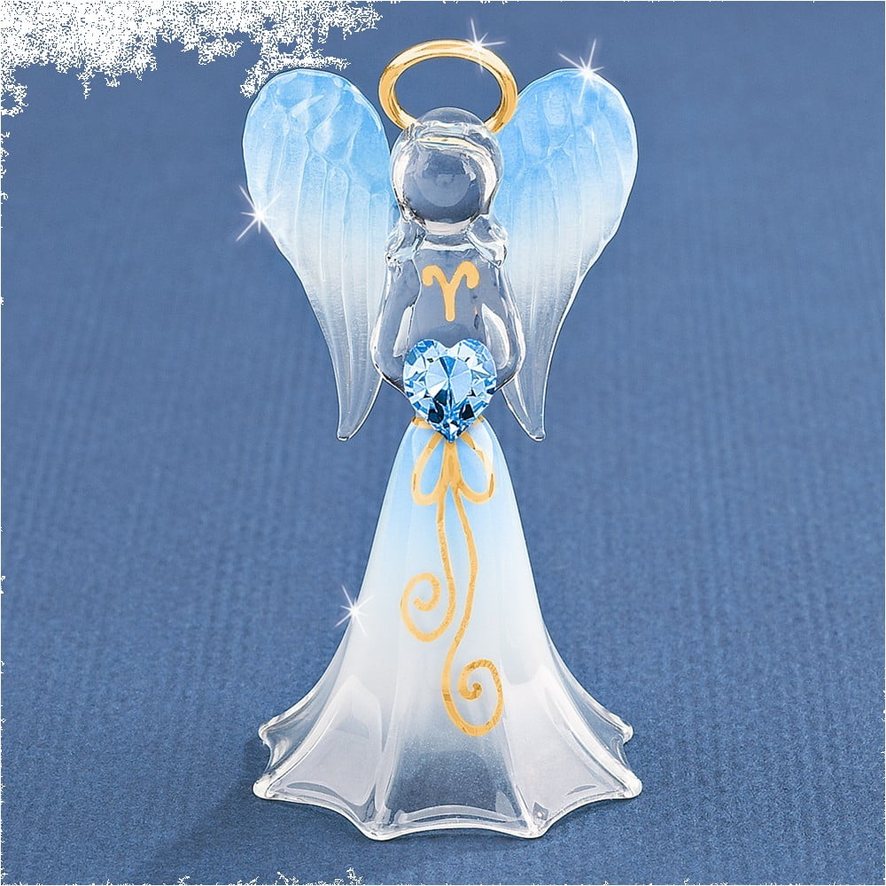 Glass Baron Blue Angel with Swarovski Crystal Heart Glass Figurine QGM1154