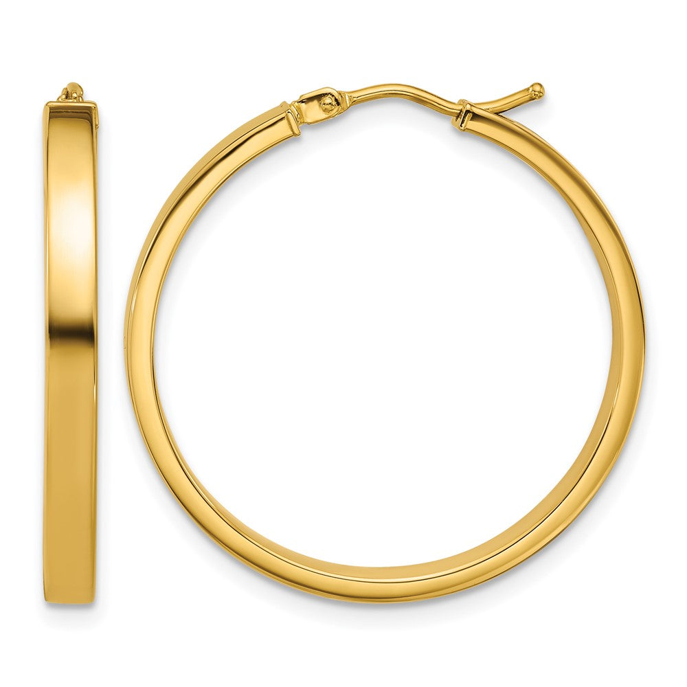 14K Gold Polished Square Tube Round Hoop Earrings