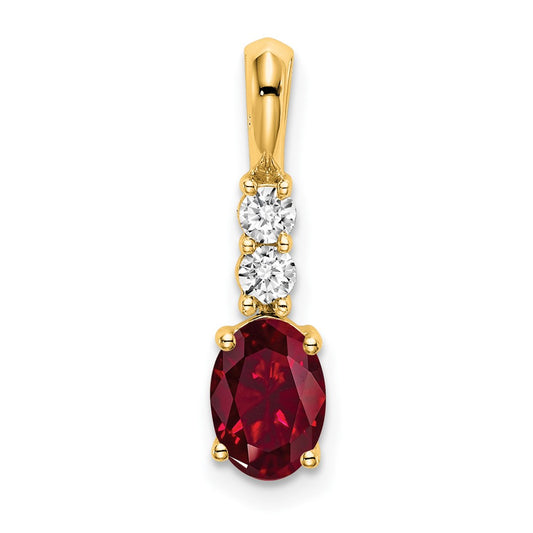 14K Oval Created Ruby and Diamond Pendant