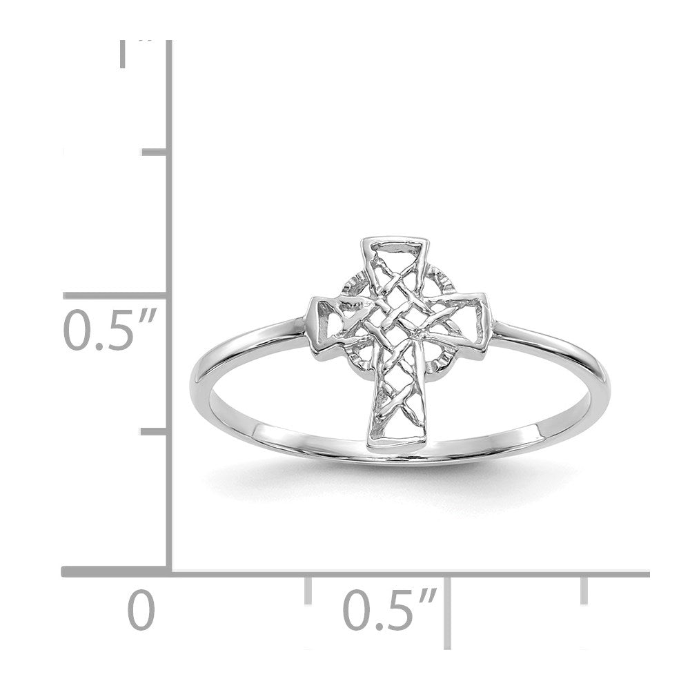 14k White Gold Polished Celtic Cross Ring Size 7