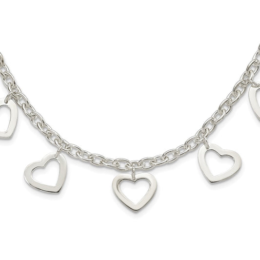 Sterling Silver 7 Dangling Hearts Necklace