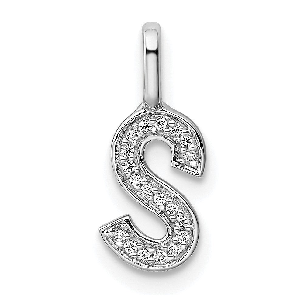 14K White Gold Diamond Letter S Initial Pendant