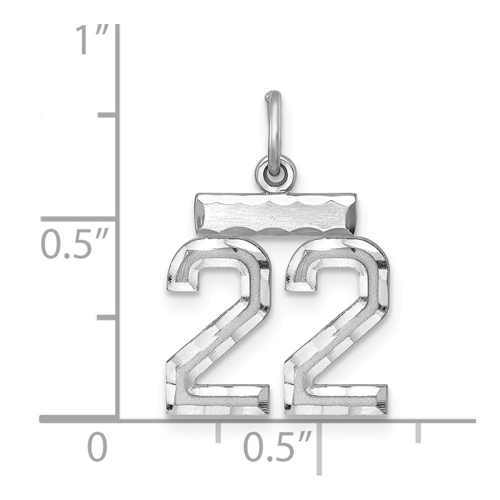 Sterling Silver Rhodium-plated Diamond-cut #22 Charm