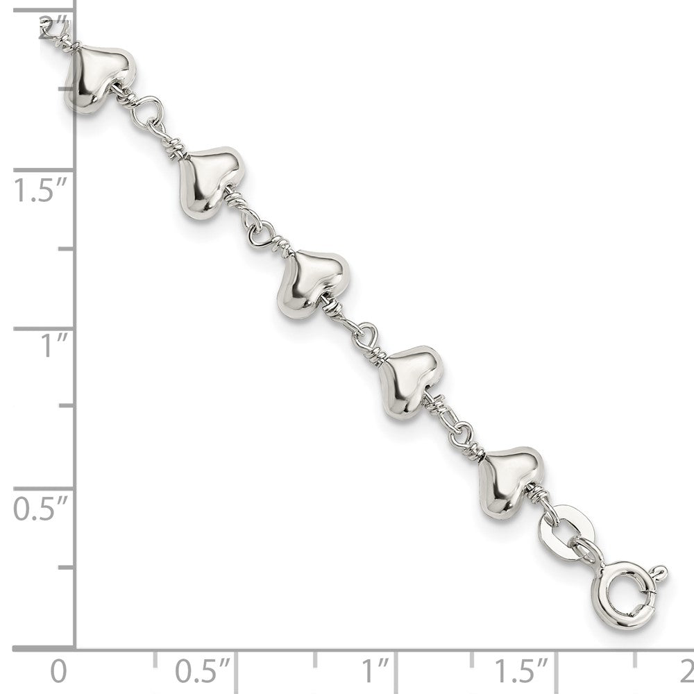 Sterling Silver Polished Heart Link Bracelet 7.25 inches