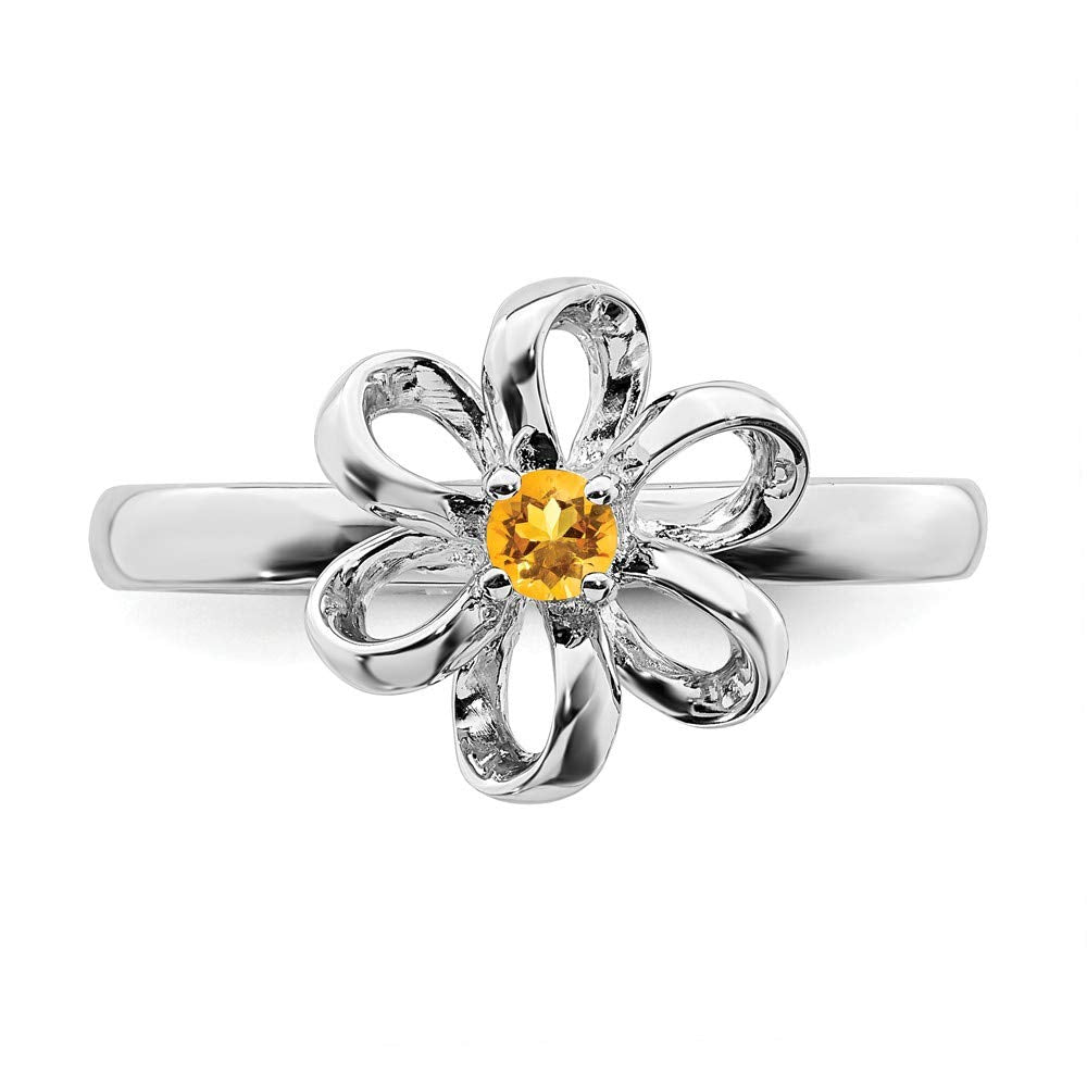 Sterling Silver Stackable Expressions Polished Citrine Flower Ring Size -9