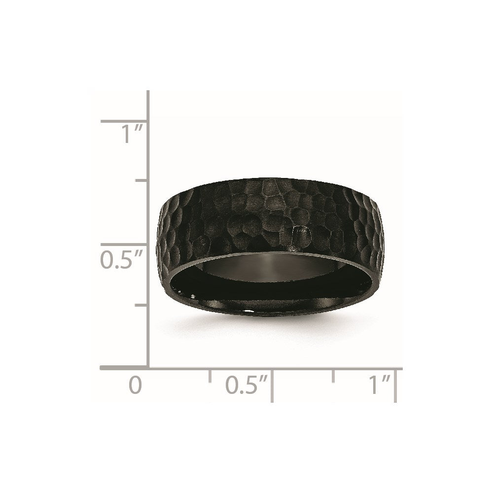 Titanium Brushed and Polished Hammered Black IP-plated 8mm Band Size - 8.5
