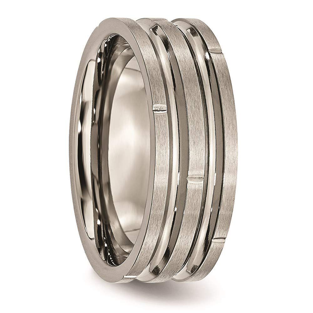 Titanium Polished/Satin 8mm Grooved & Notched Band Size - 9.5