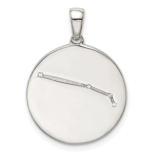 Sterling Silver Rhodium-plated & CZ Aries Zodiac Pendant