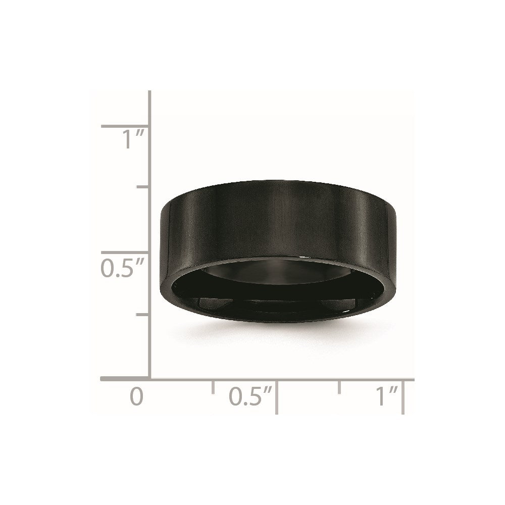 Stainless Steel 8mm Black IP-plated Polished Flat Band Size - 12.5