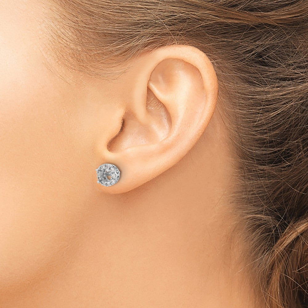 14K White Gold 1/2 Carat Diamond Semi-Mount Halo Stud Earrings (Holds 2 x 6.5mm Stones)